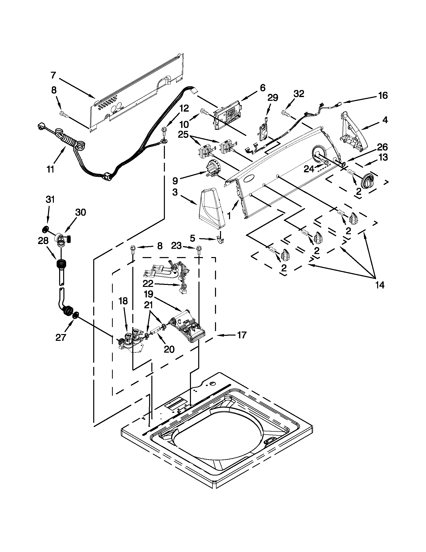 Controls and water inlet parts