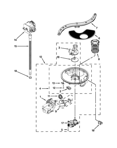 Pump, washarm and motor parts