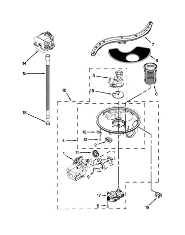 Pump, washarm and motor parts
