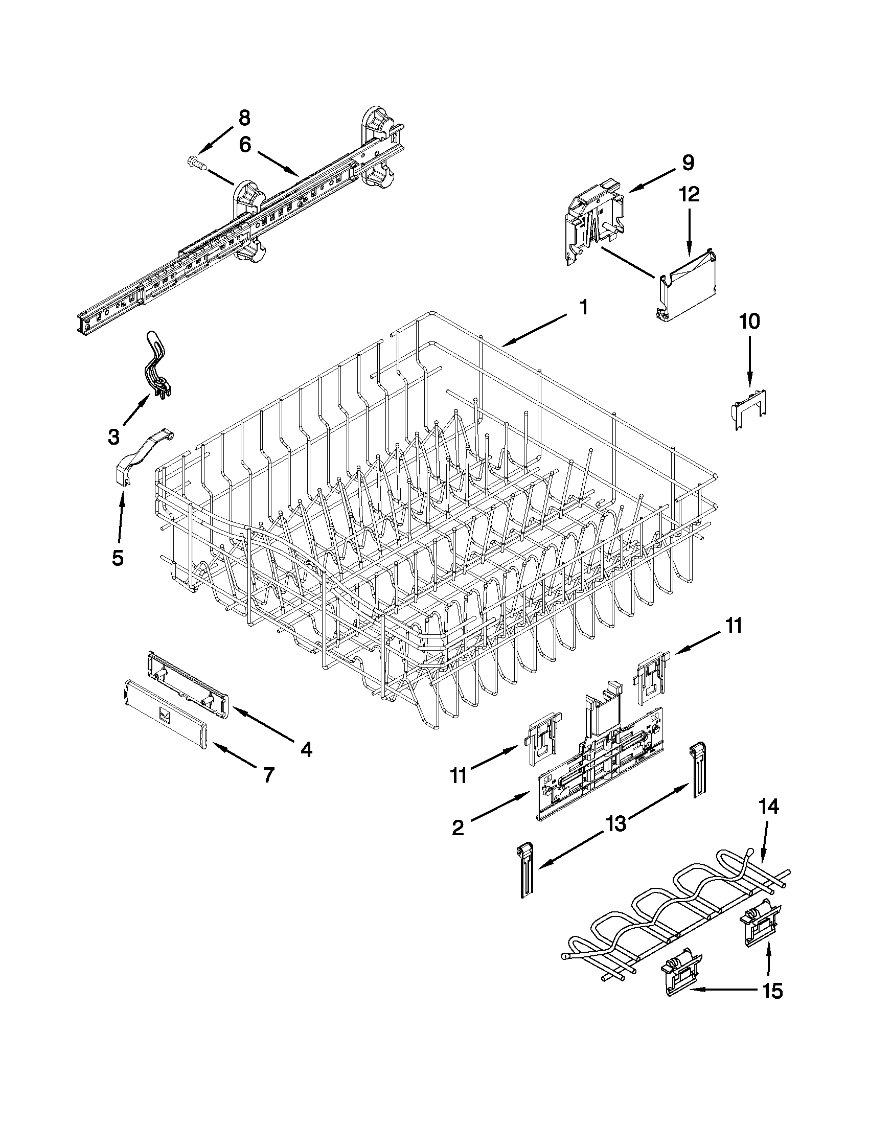 Upper rack and track parts