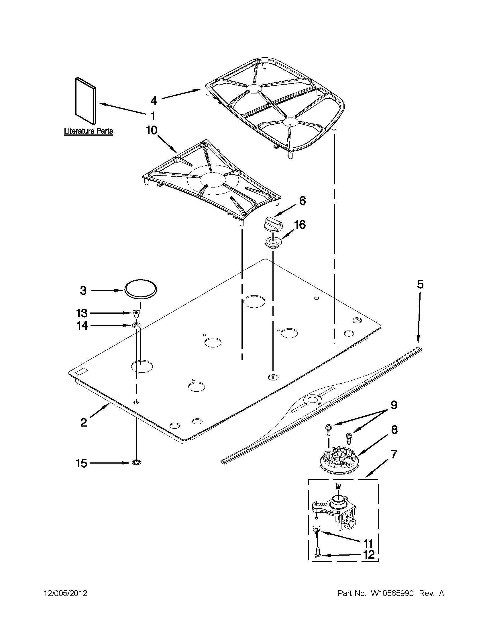 Cooktop, burner and grate parts