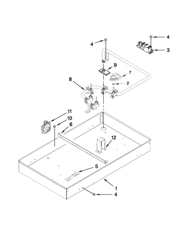 Burner box, gas valves and switches