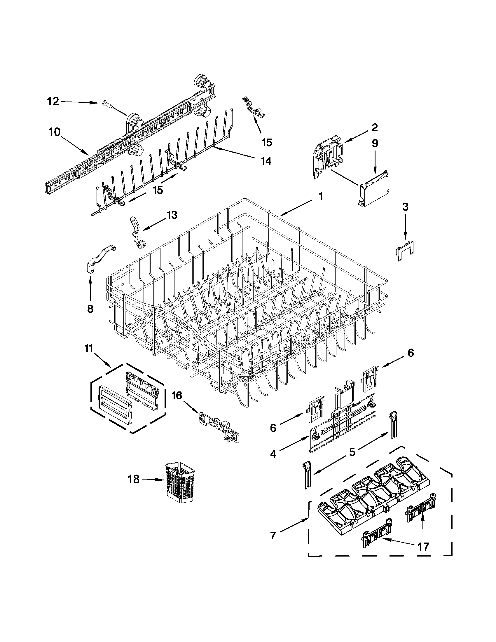 Upper rack and track parts