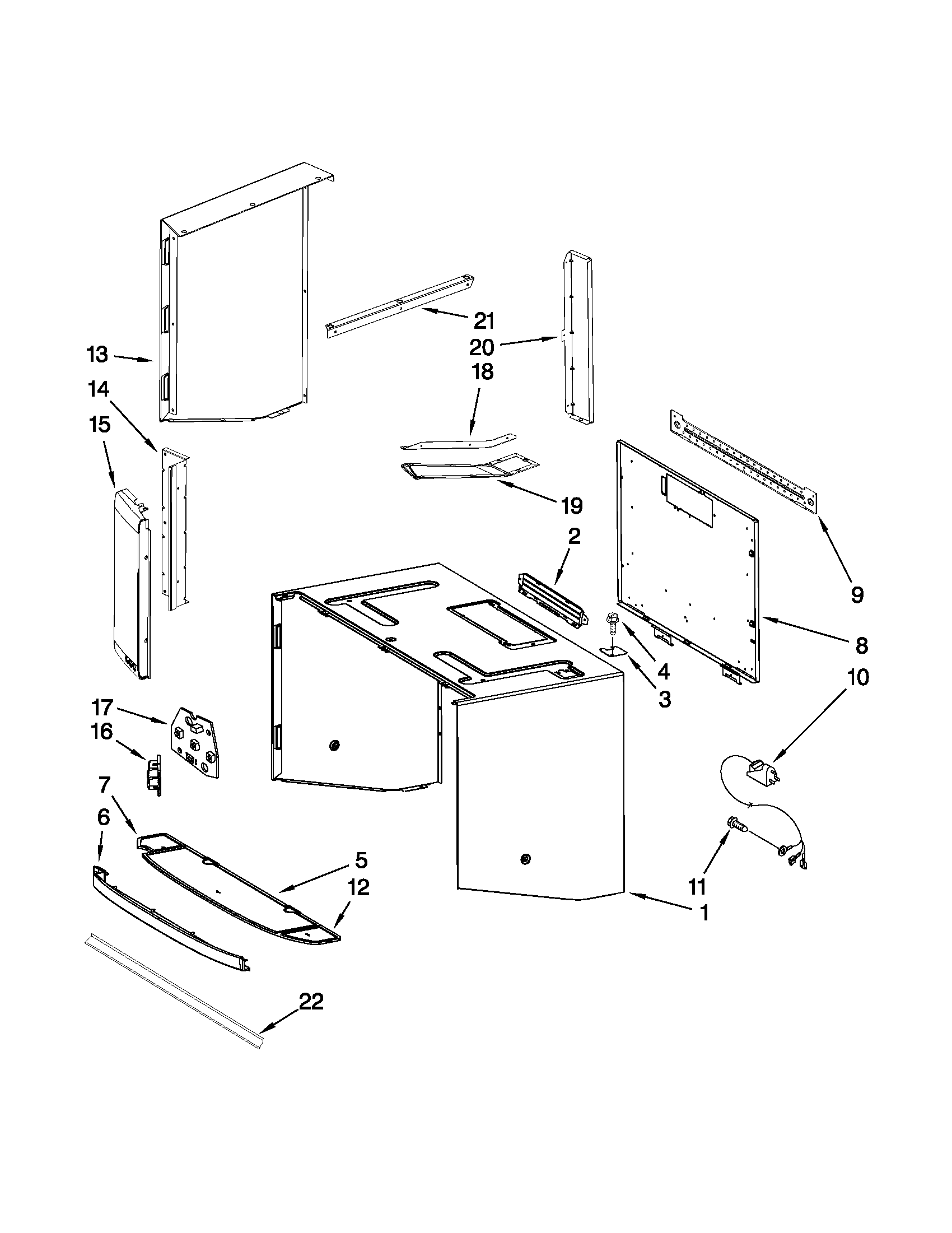 Cabinet and installation parts