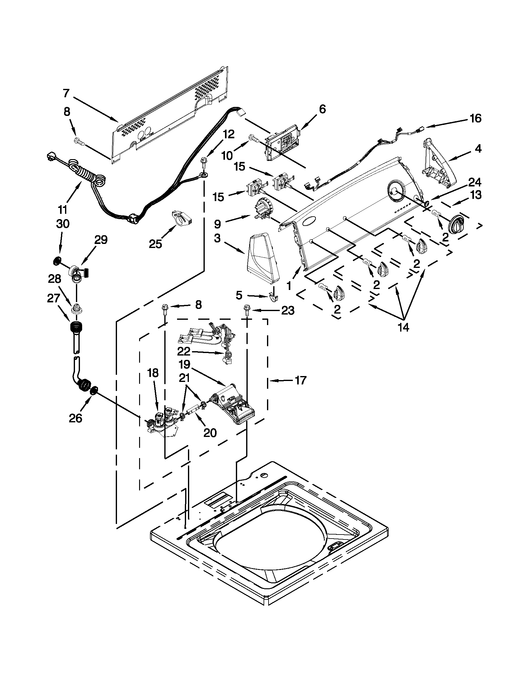 Controls and water inlet parts