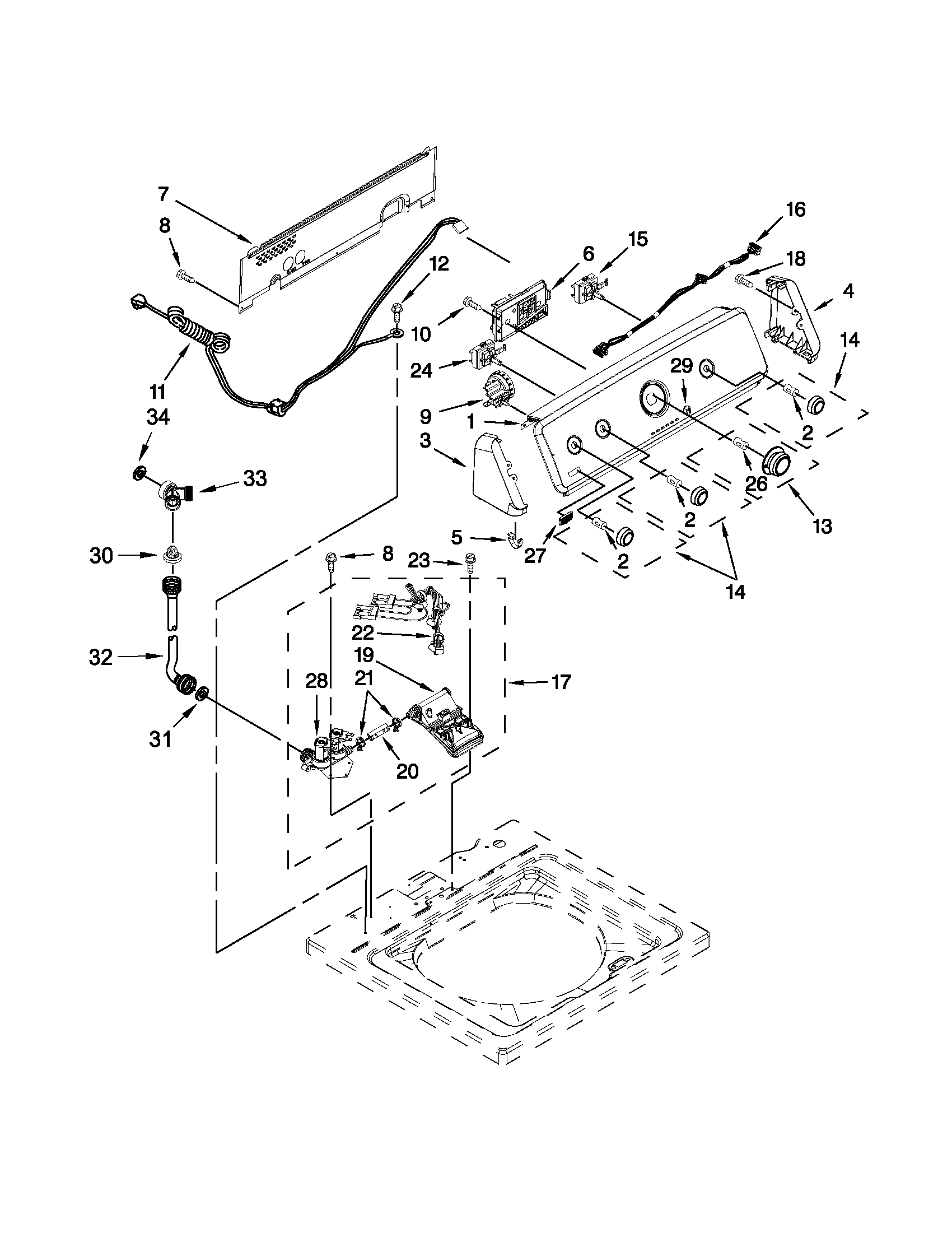Controls and water inlet parts