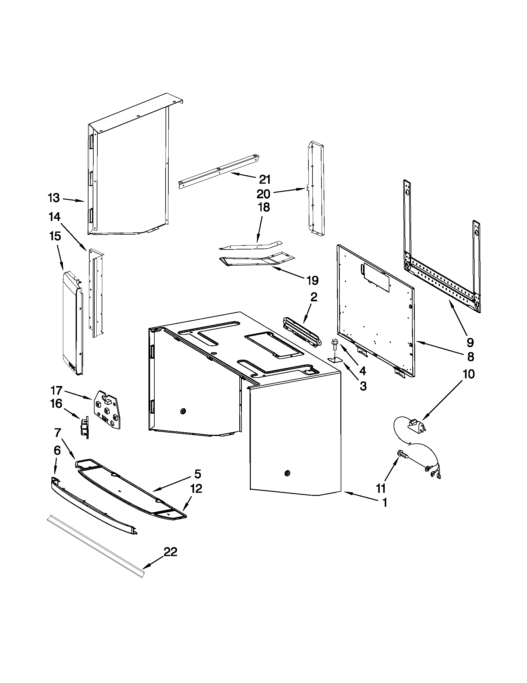 Cabinet and installation parts