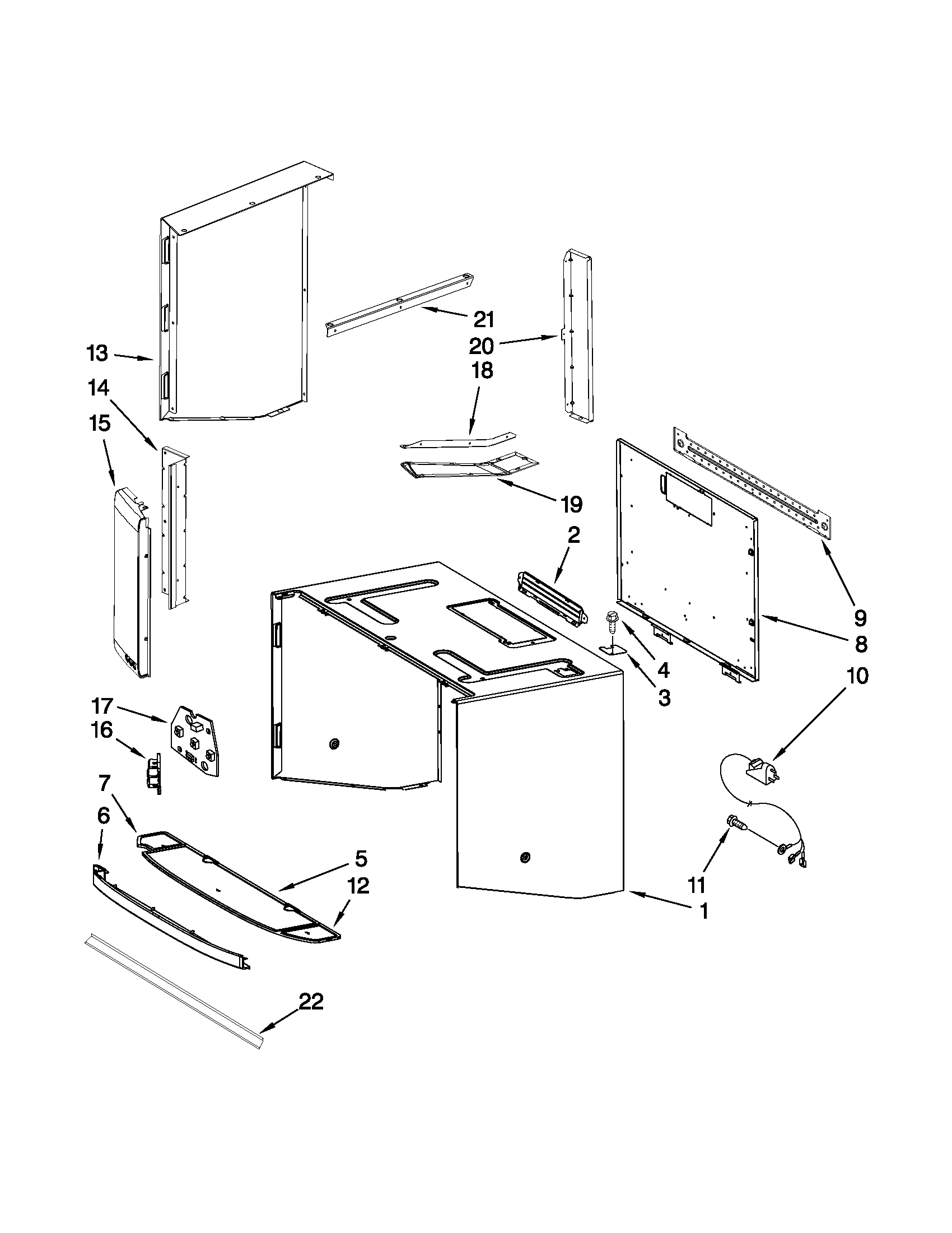 Cabinet and installation parts