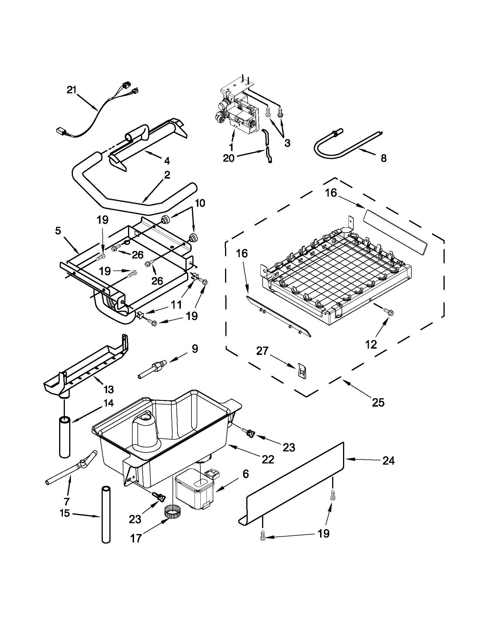 Evaporator, grid, and water parts