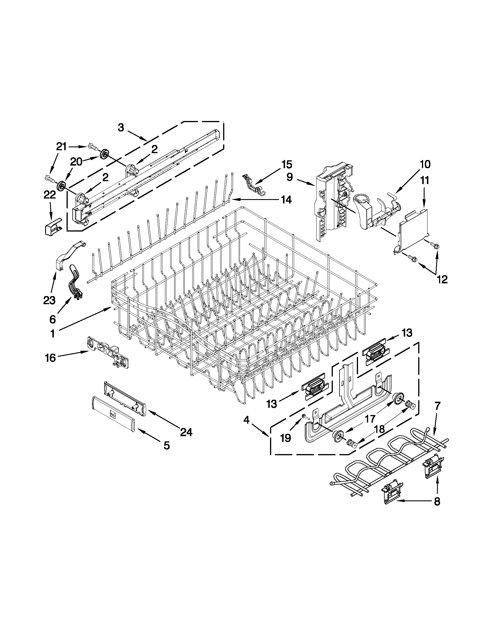 Upper rack and track parts