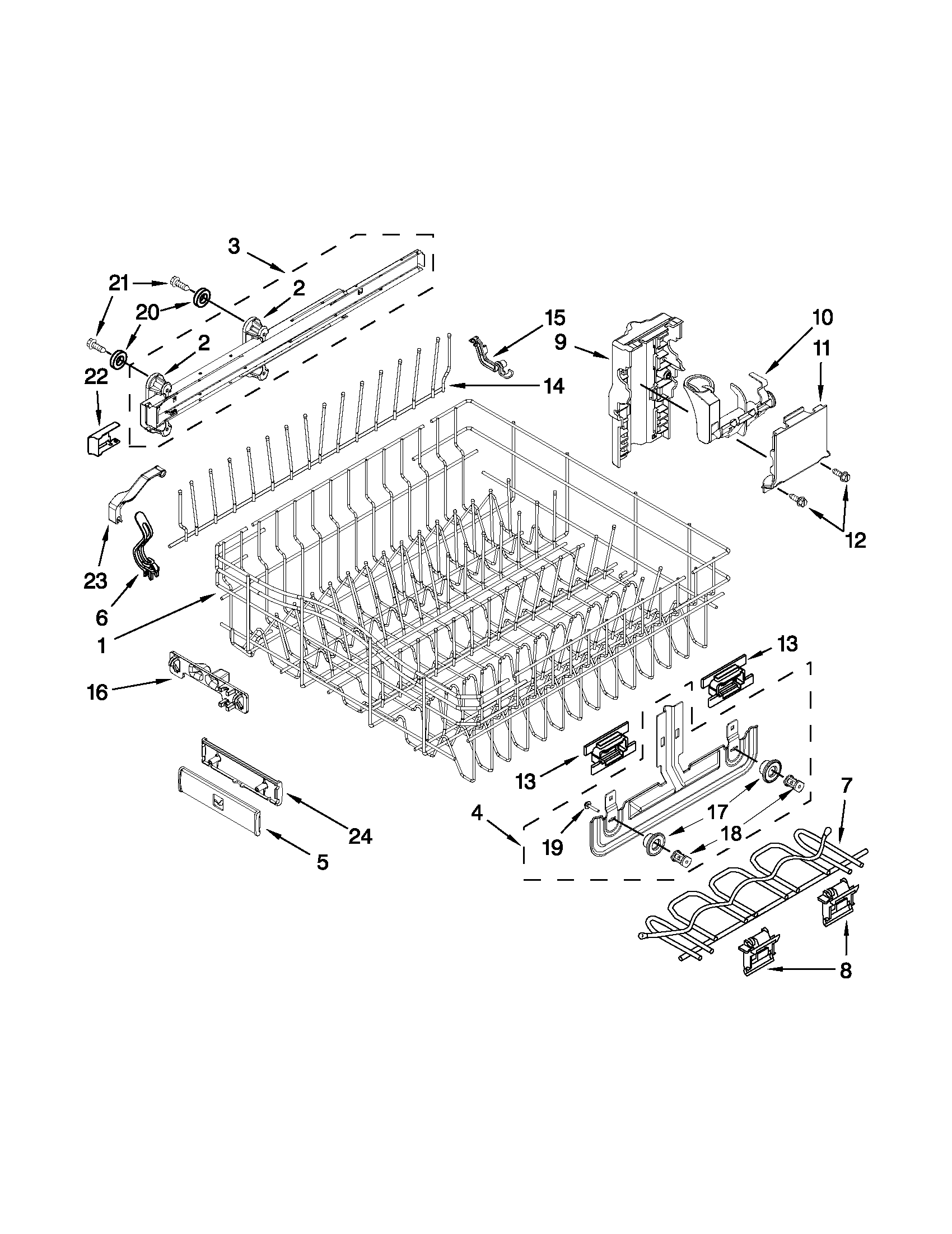 Upper rack and track parts