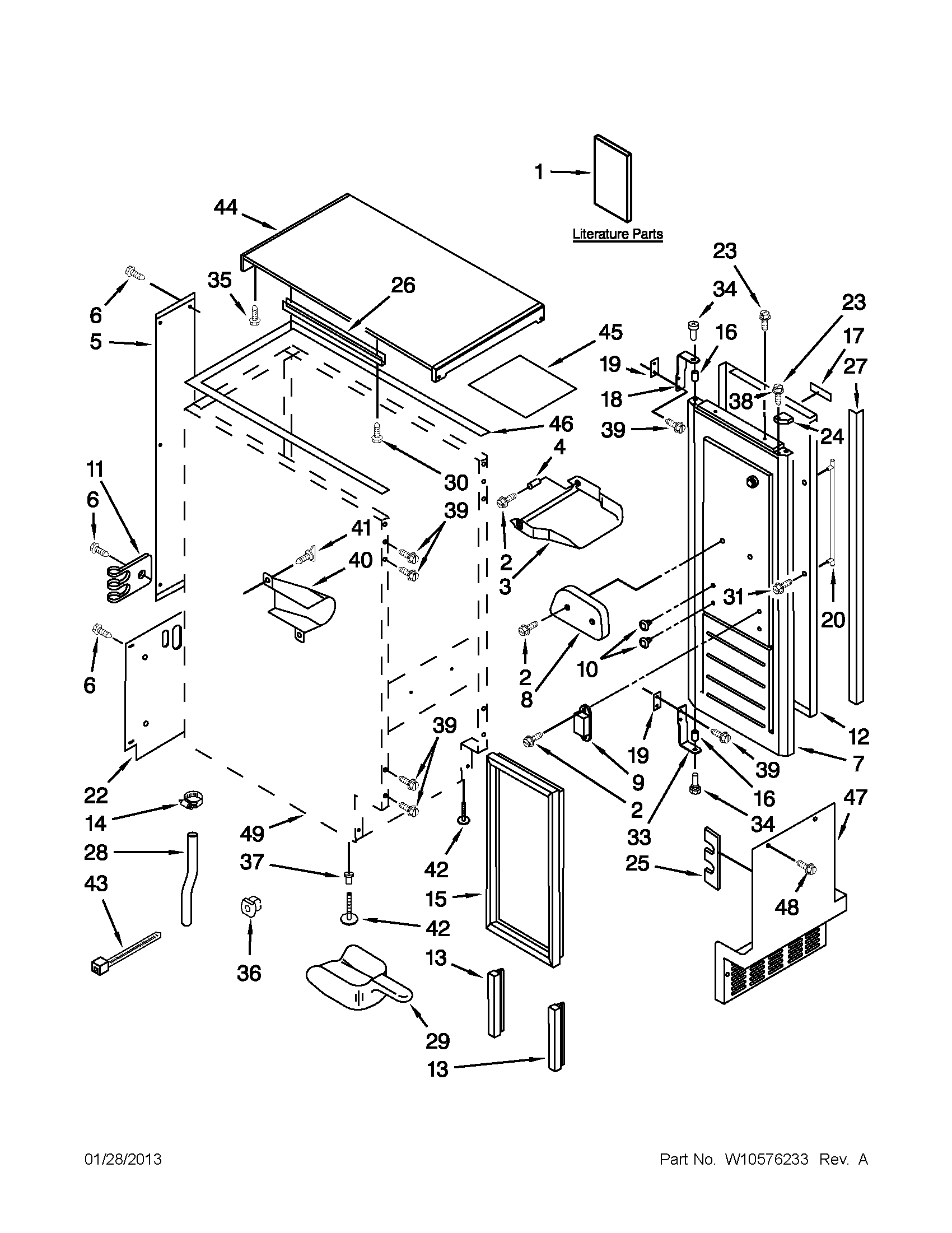 Cabinet liner and door parts