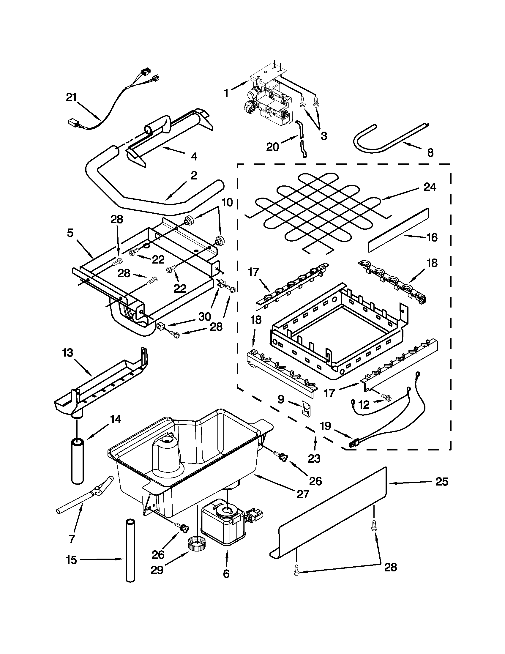Evaporator, grid, and water parts
