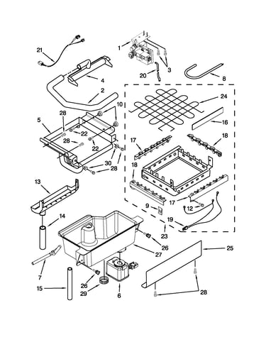 Evaporator, grid, and water parts