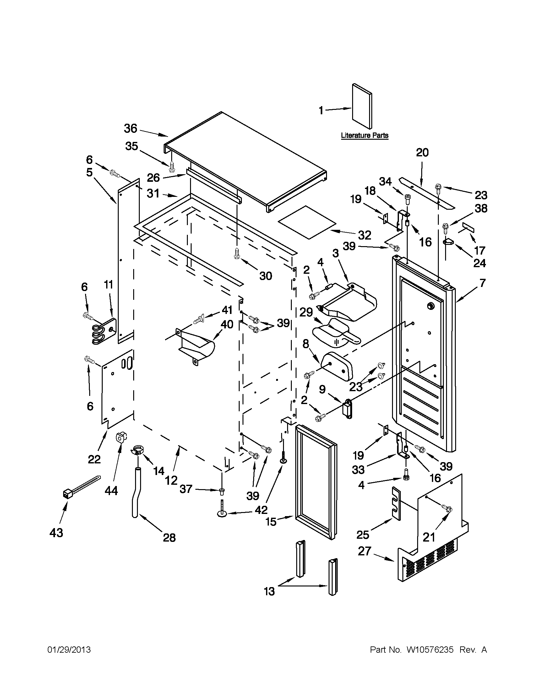 Cabinet liner and door parts