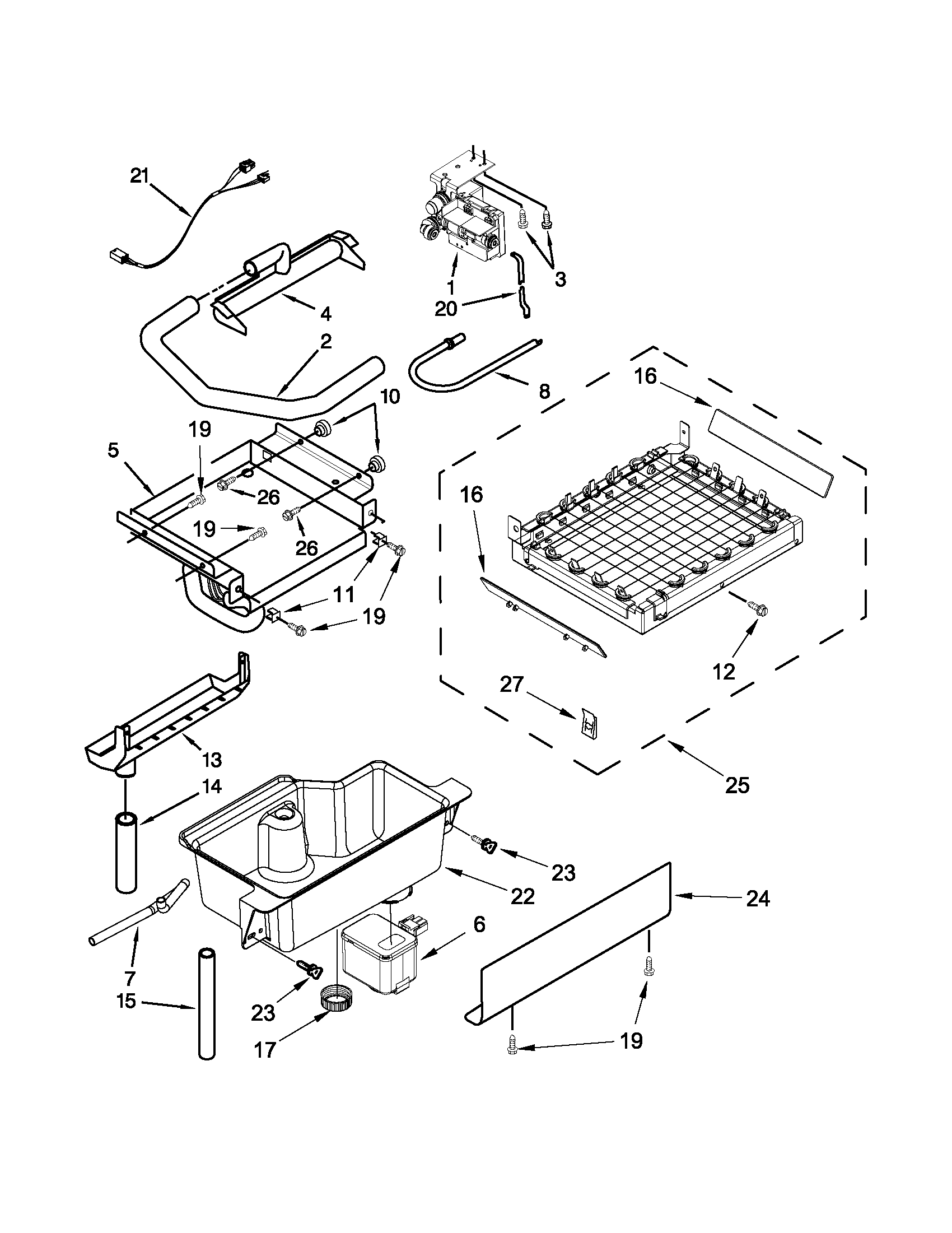 Evaporator, grid, and water parts