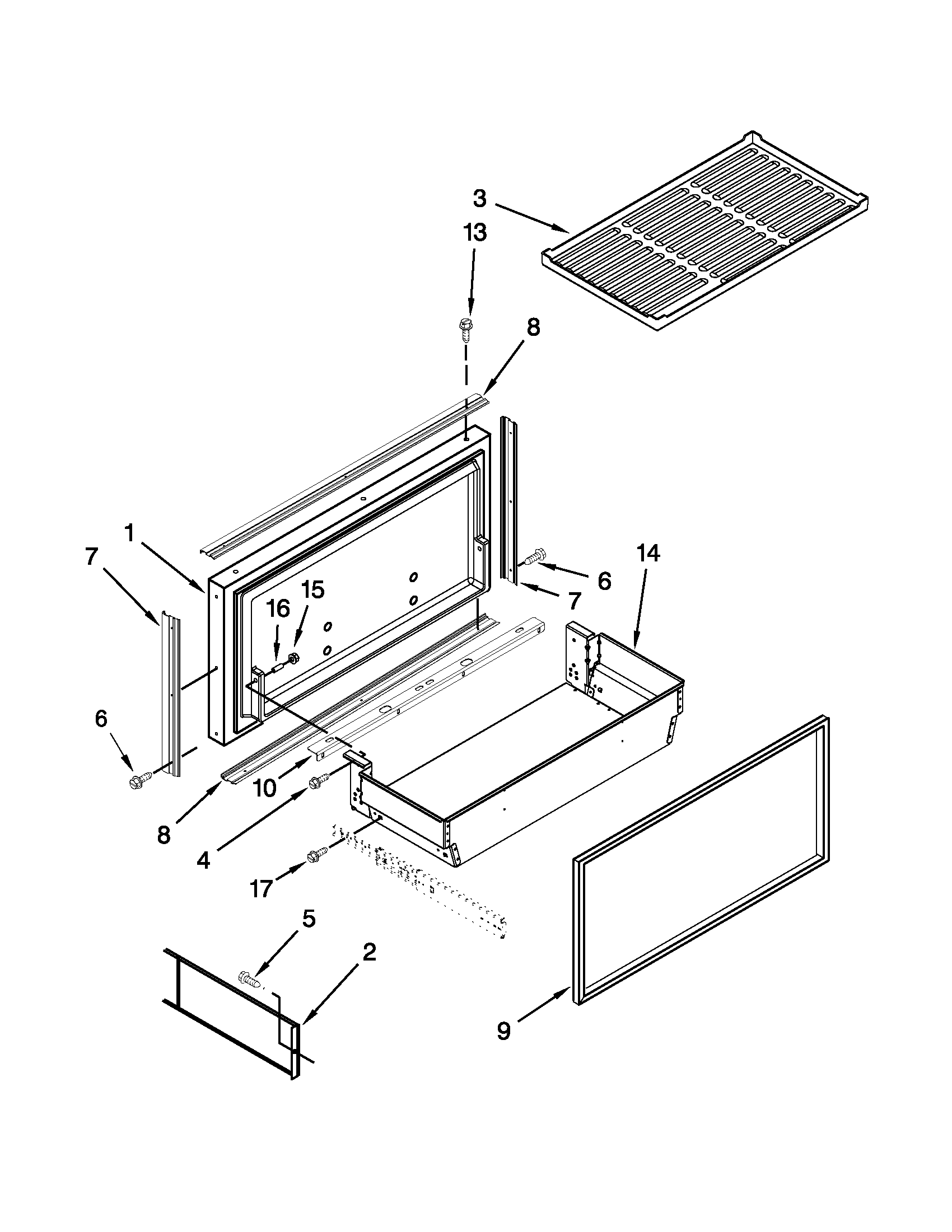 Freezer door and basket parts
