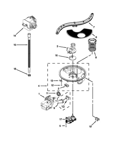 Pump, washarm and motor parts