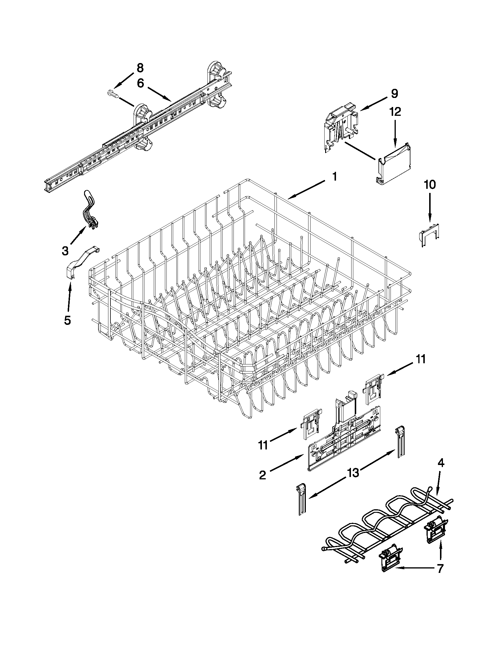 Upper rack and track parts
