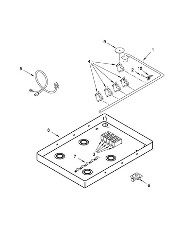 Burner box, gas valves and switches
