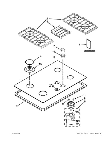 Cooktop, burner and grate parts