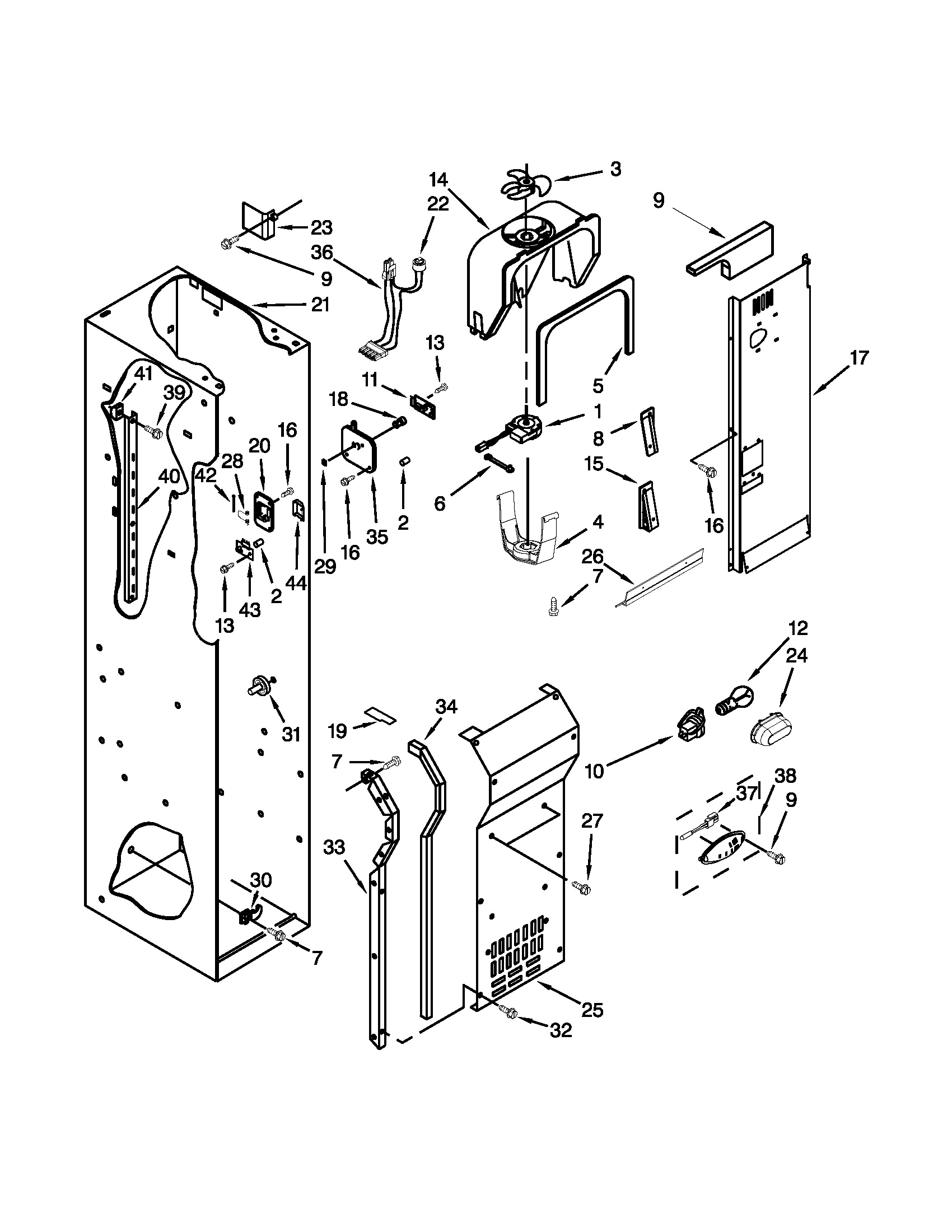 Freezer liner and air flow parts