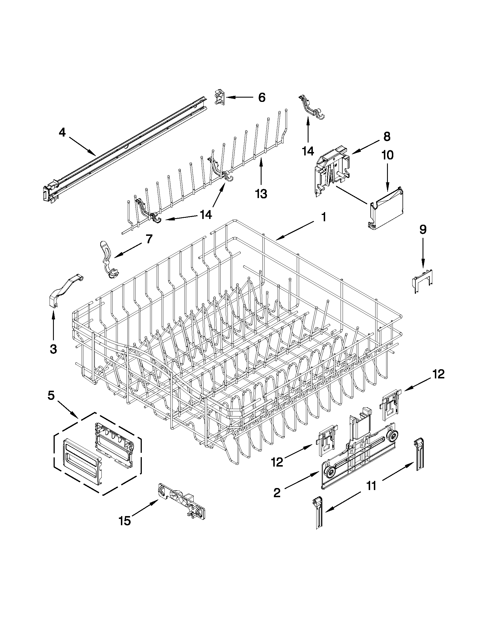 Upper rack and track parts