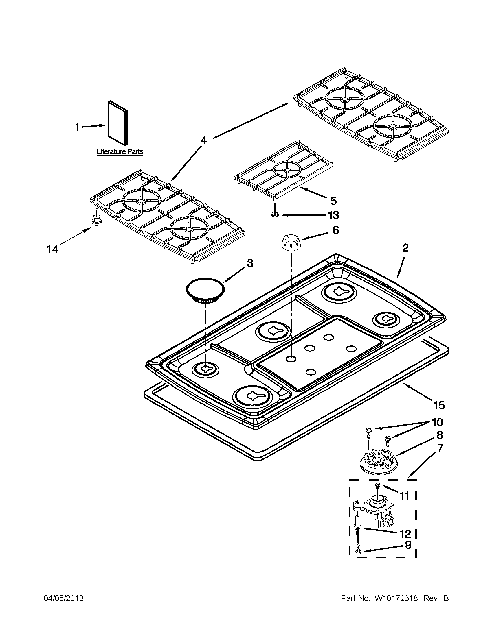Cooktop, burner and grate parts