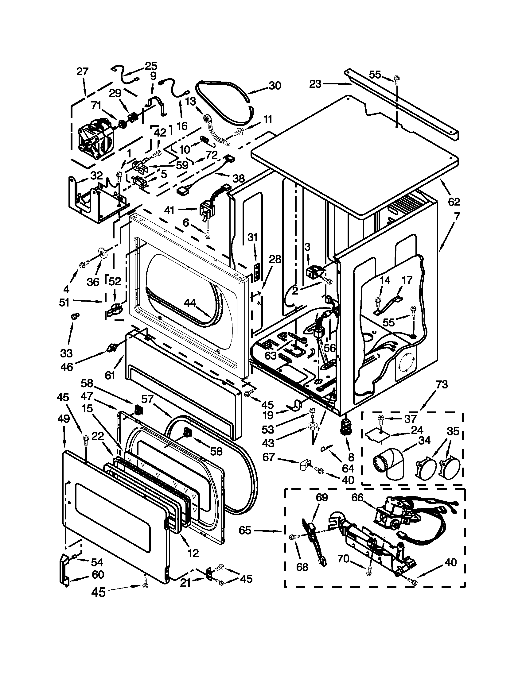 Upper cabinet and front panel parts