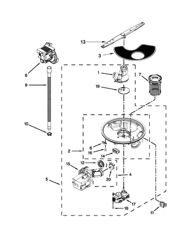 Pump, washarm and motor parts