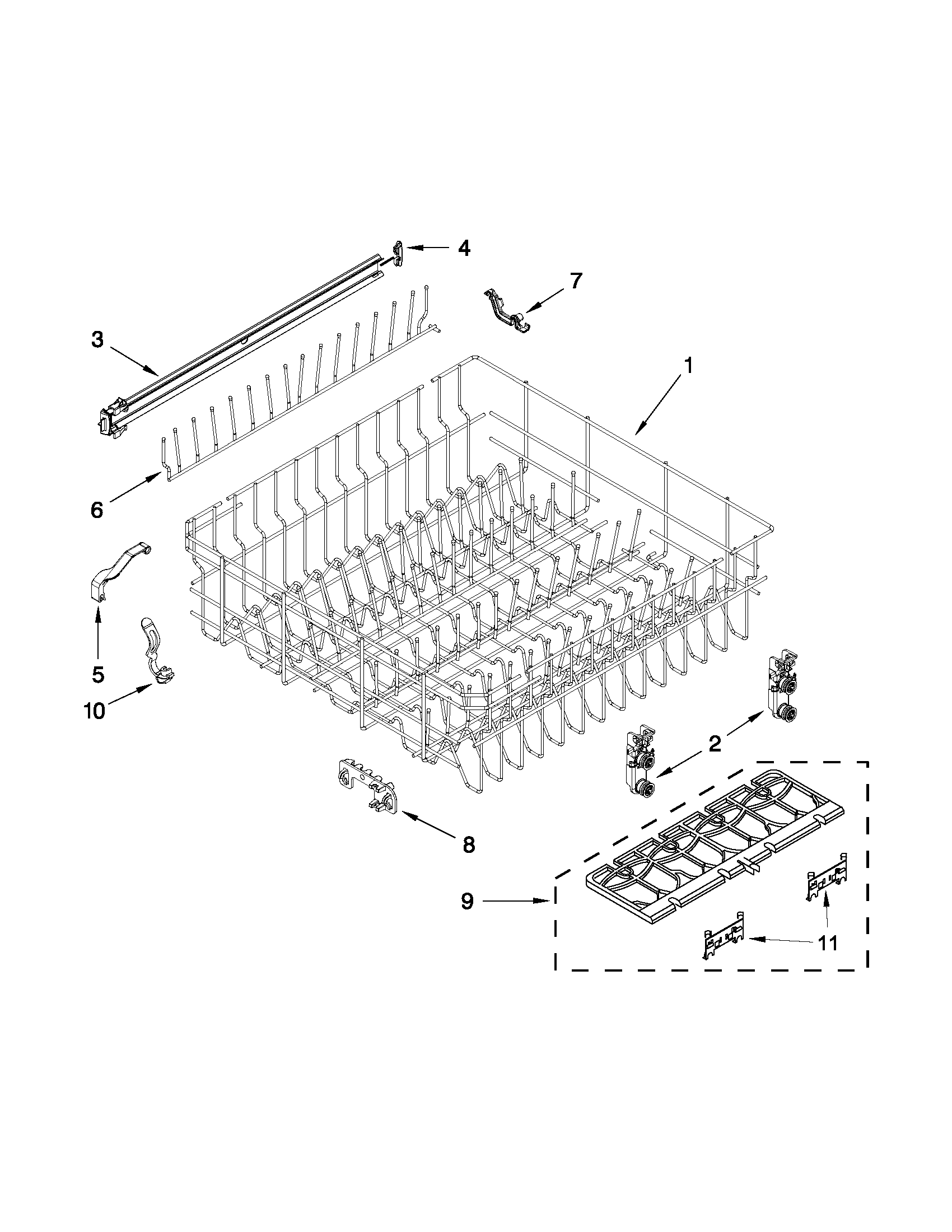 Upper rack and track parts