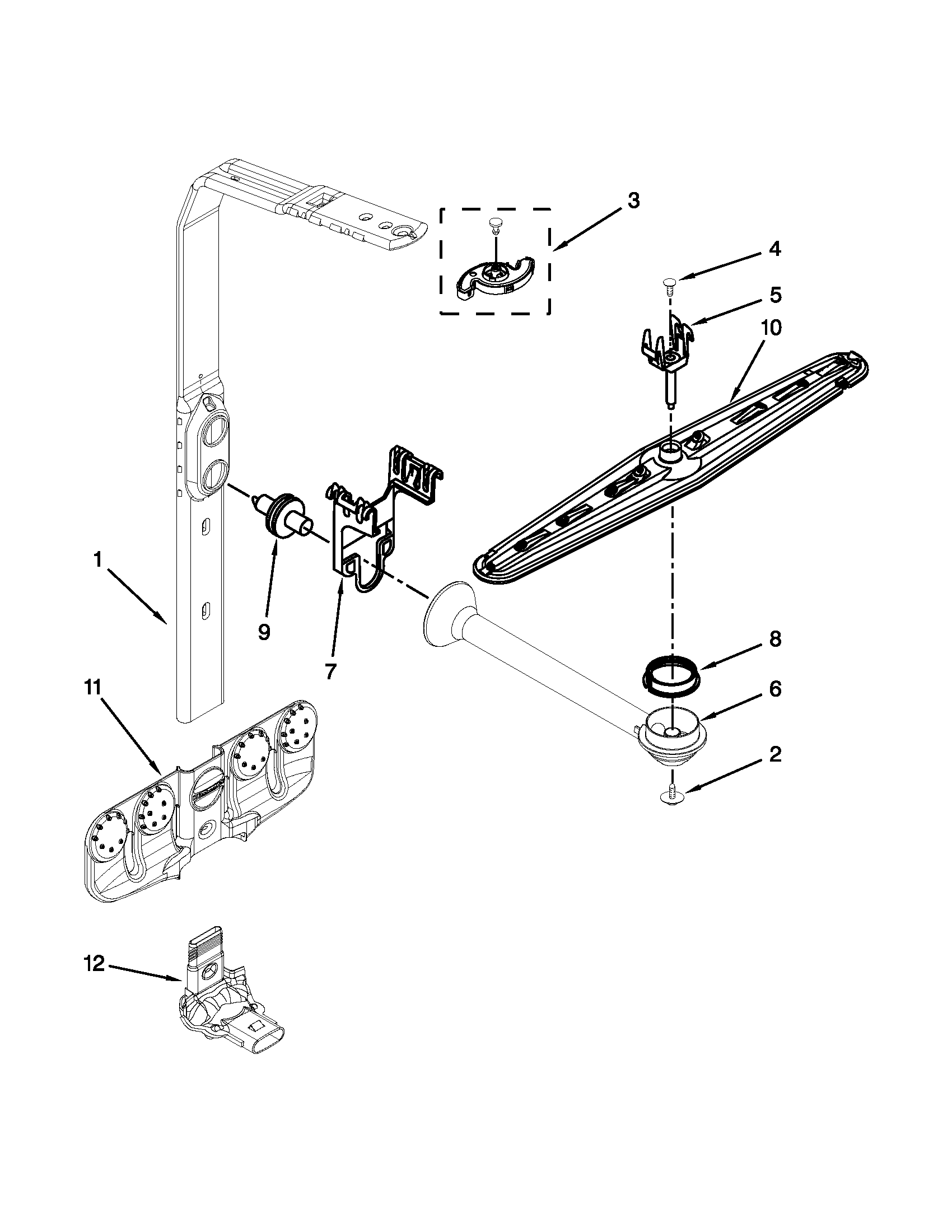 Upper wash and rinse parts