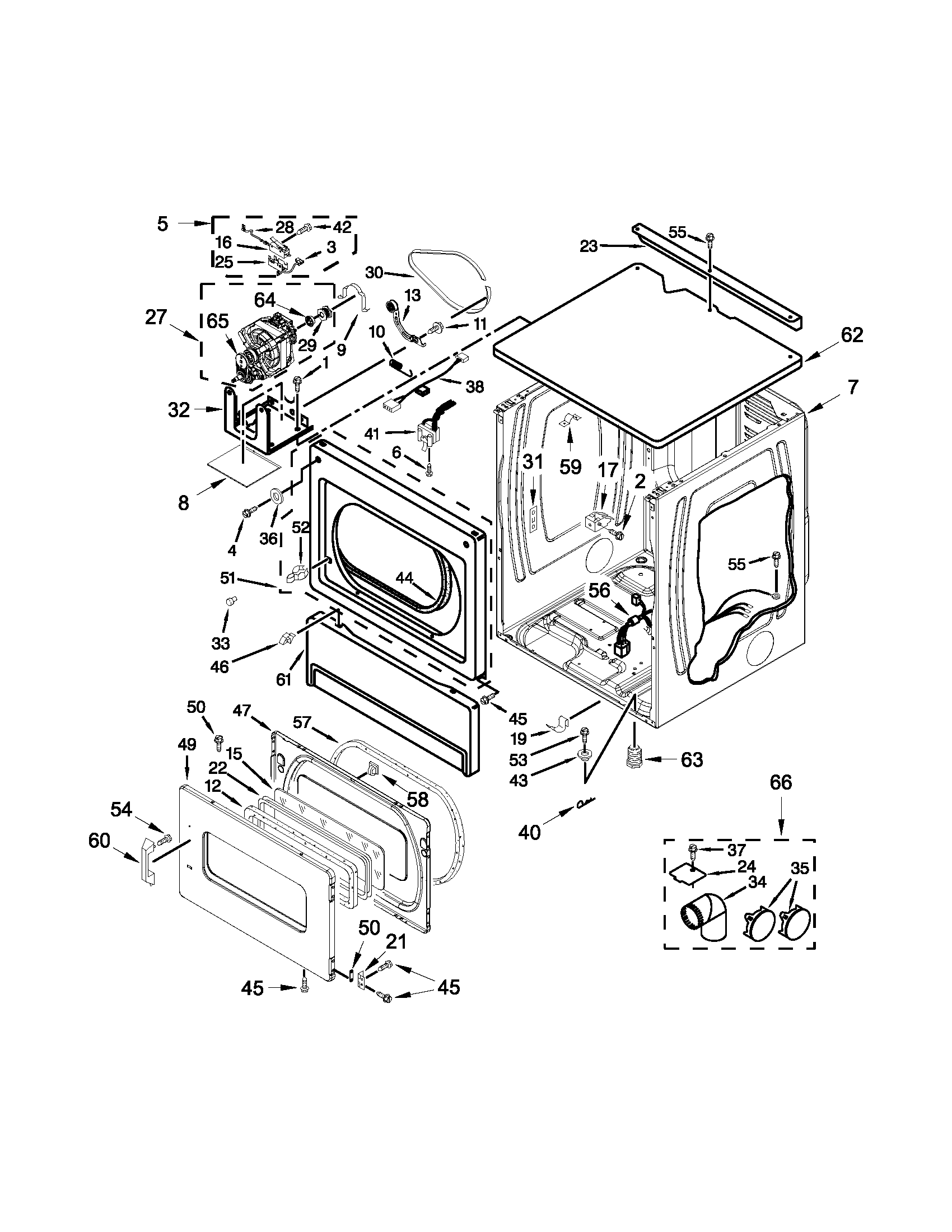 Upper cabinet and front panel parts