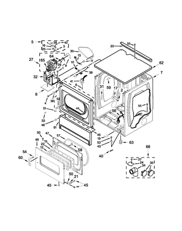 Upper cabinet and front panel parts