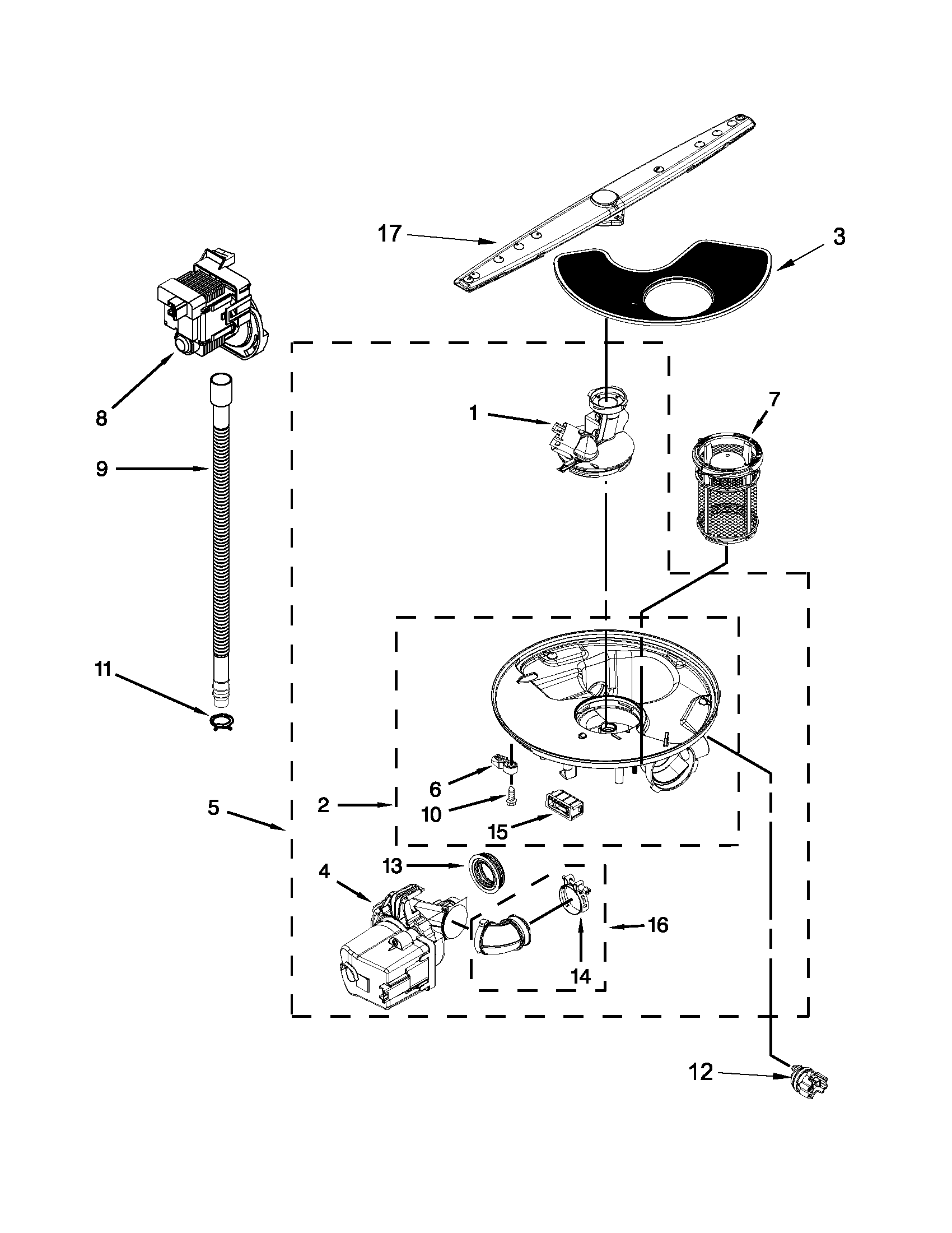 Pump, washarm and motor parts