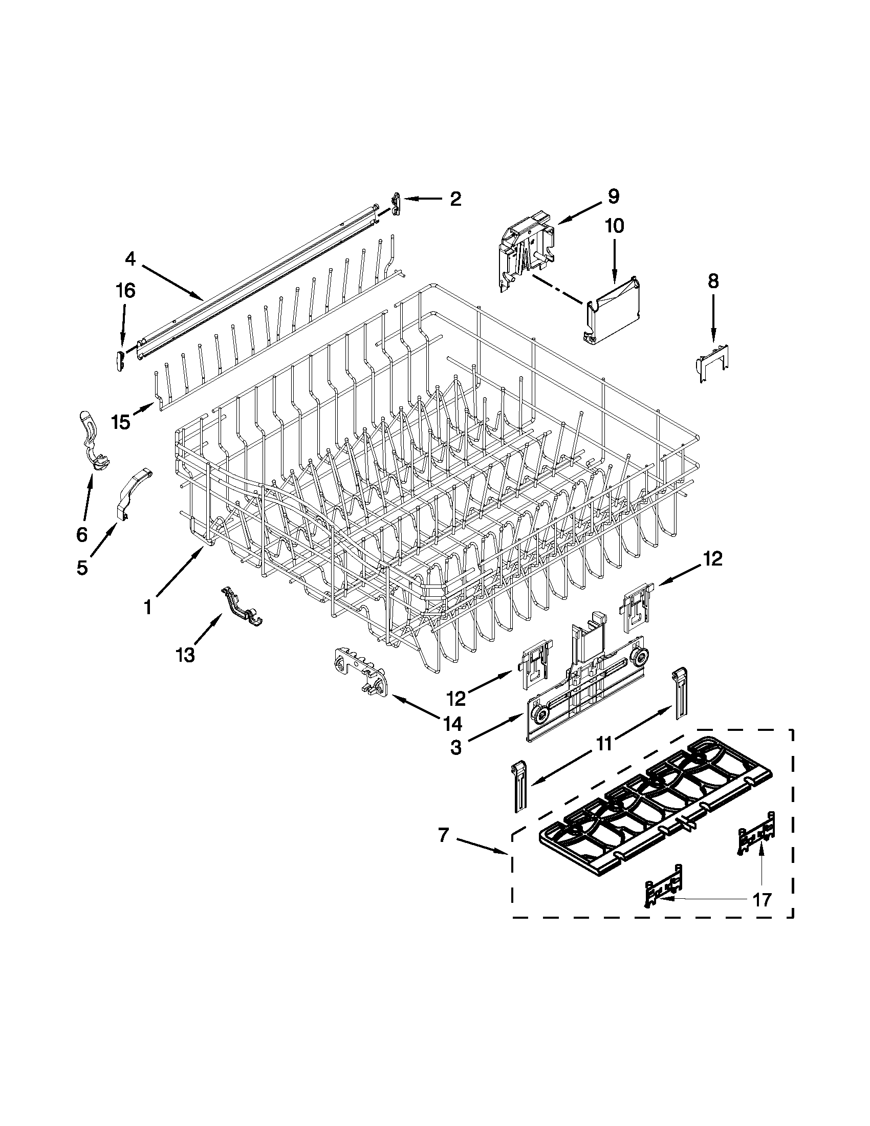 Upper rack and track parts