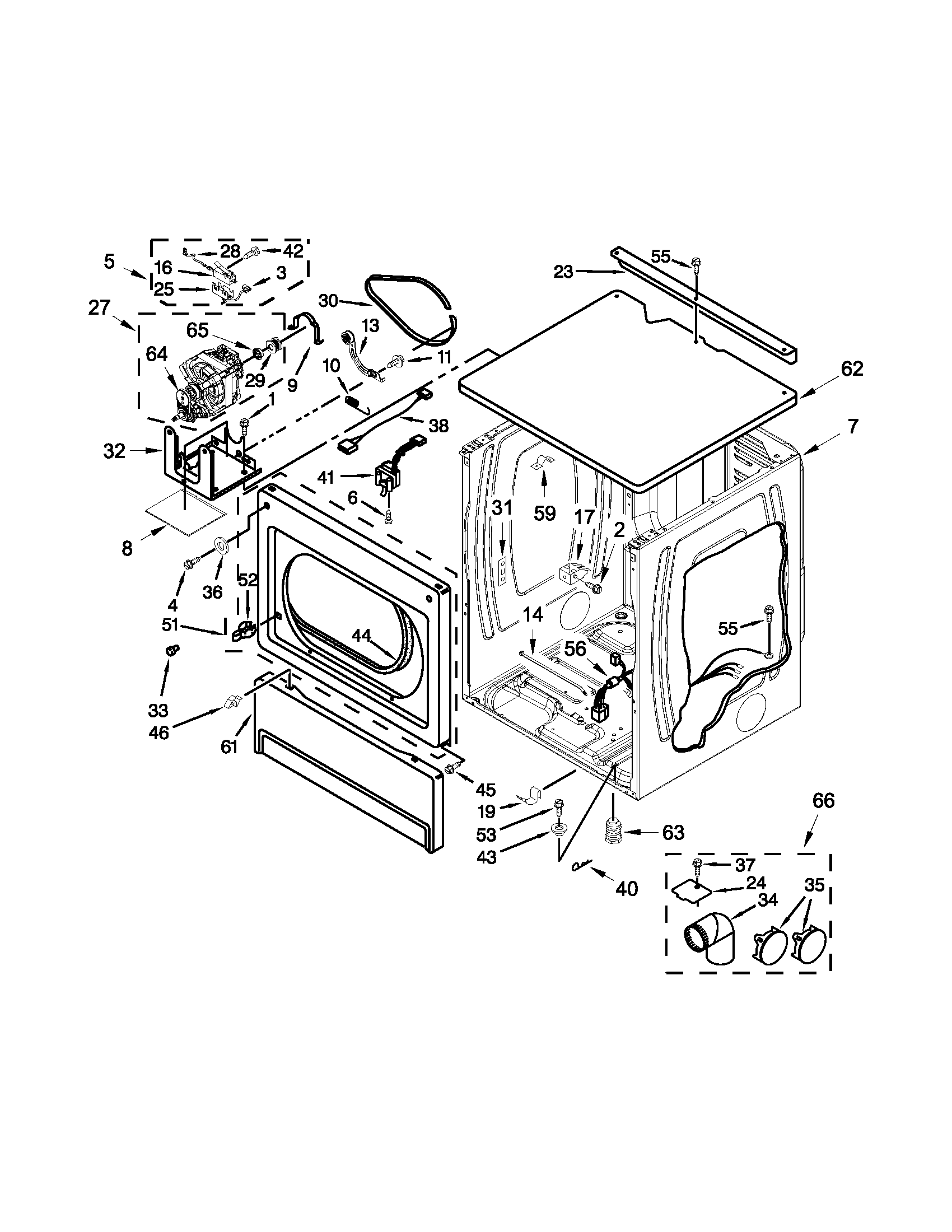 Upper cabinet and front panel parts