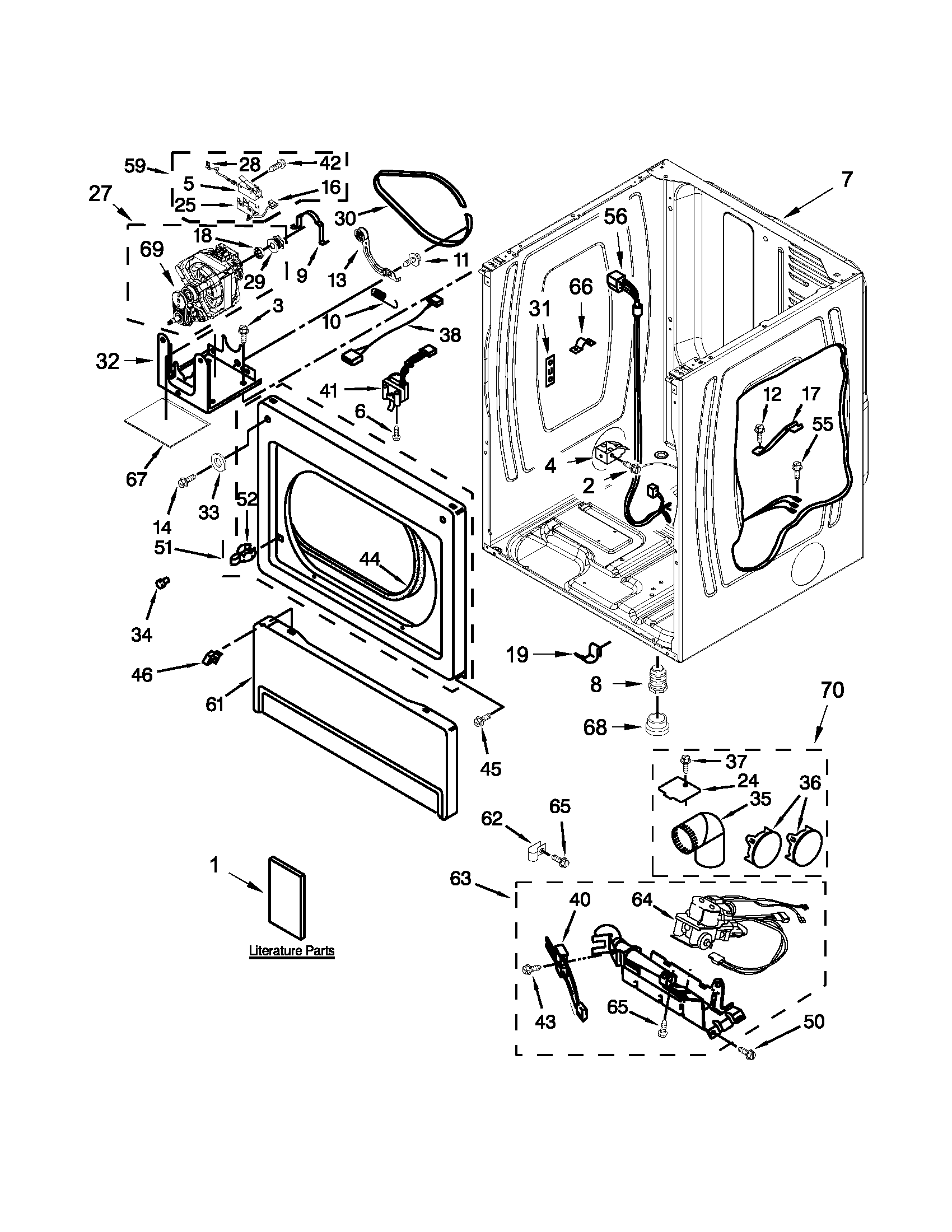 Lower cabinet and front panel parts
