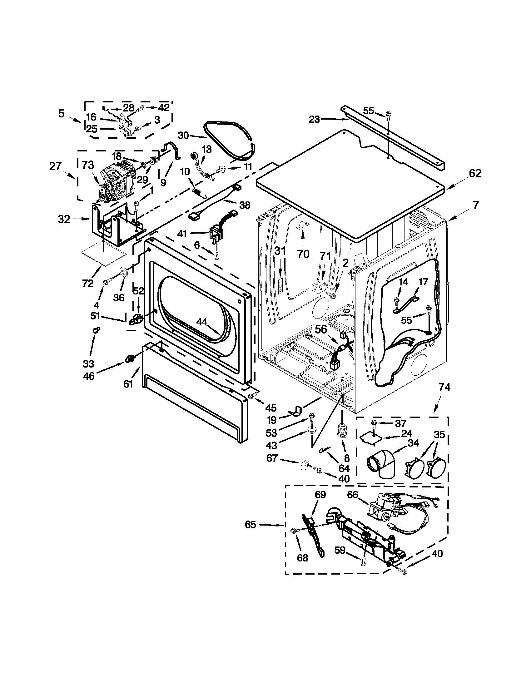 Upper cabinet and front panel parts