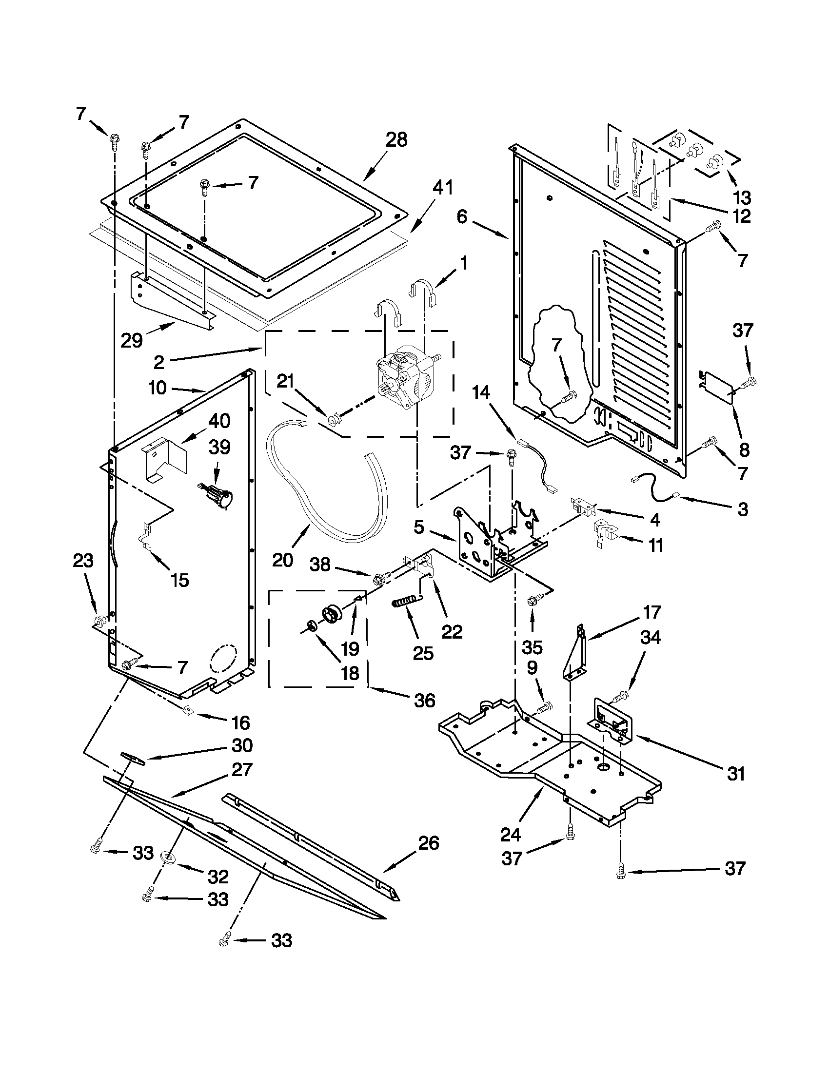 Dryer cabinet and motor parts