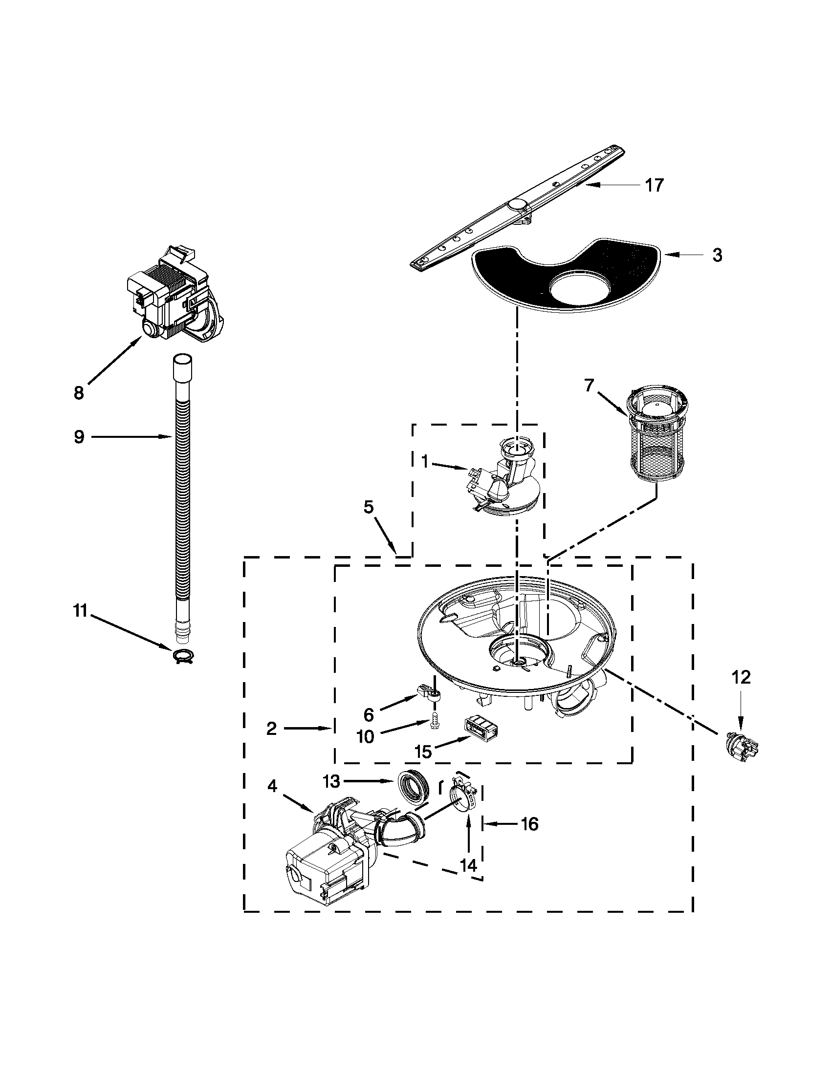 Pump, washarm and motor parts