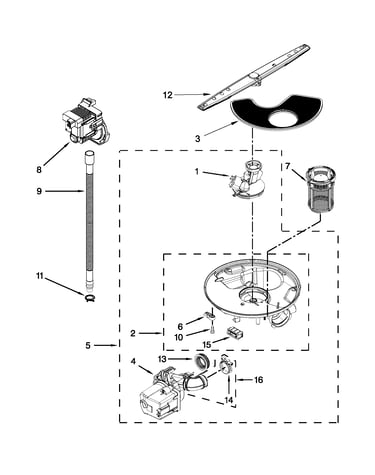 Pump, washarm and motor parts