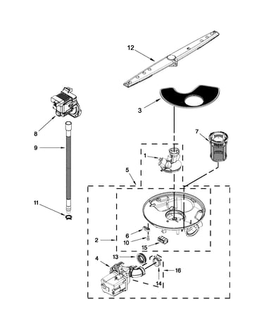 Pump, washarm and motor parts
