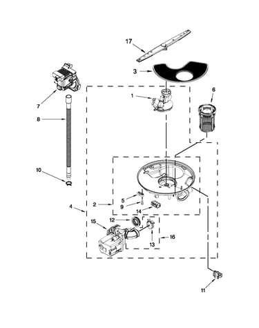 Pump, washarm and motor parts