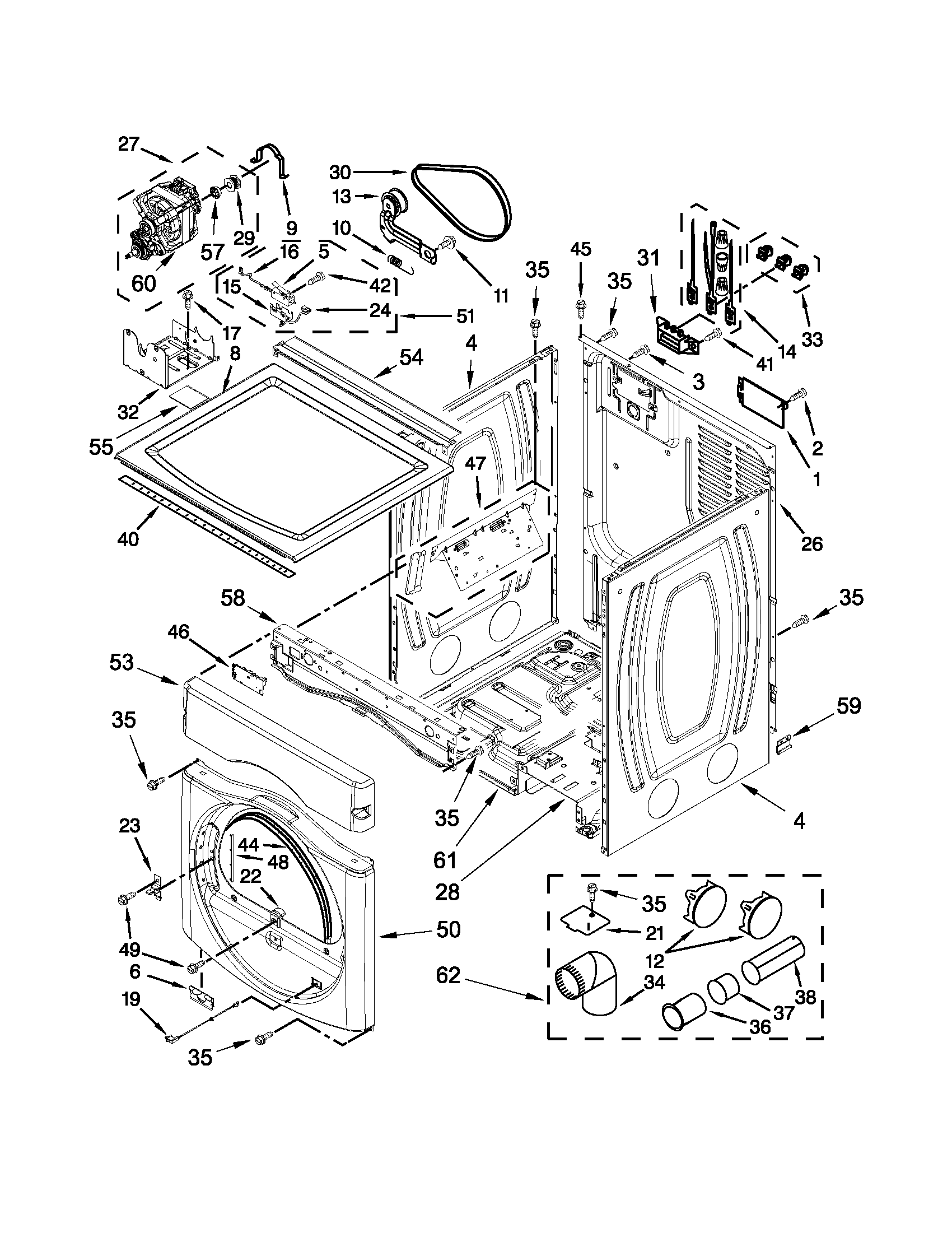 Dryer cabinet parts