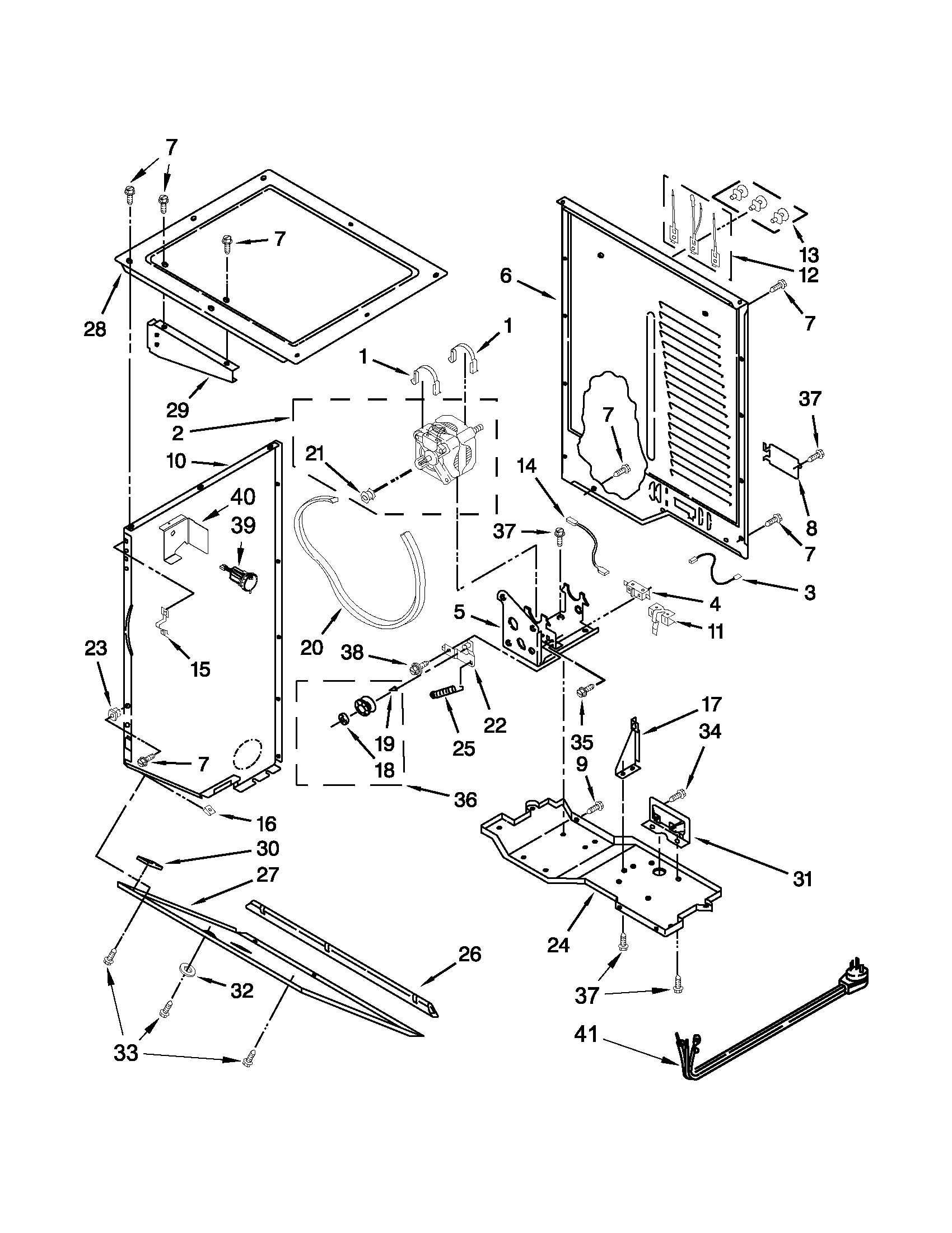 Dryer cabinet and motor parts