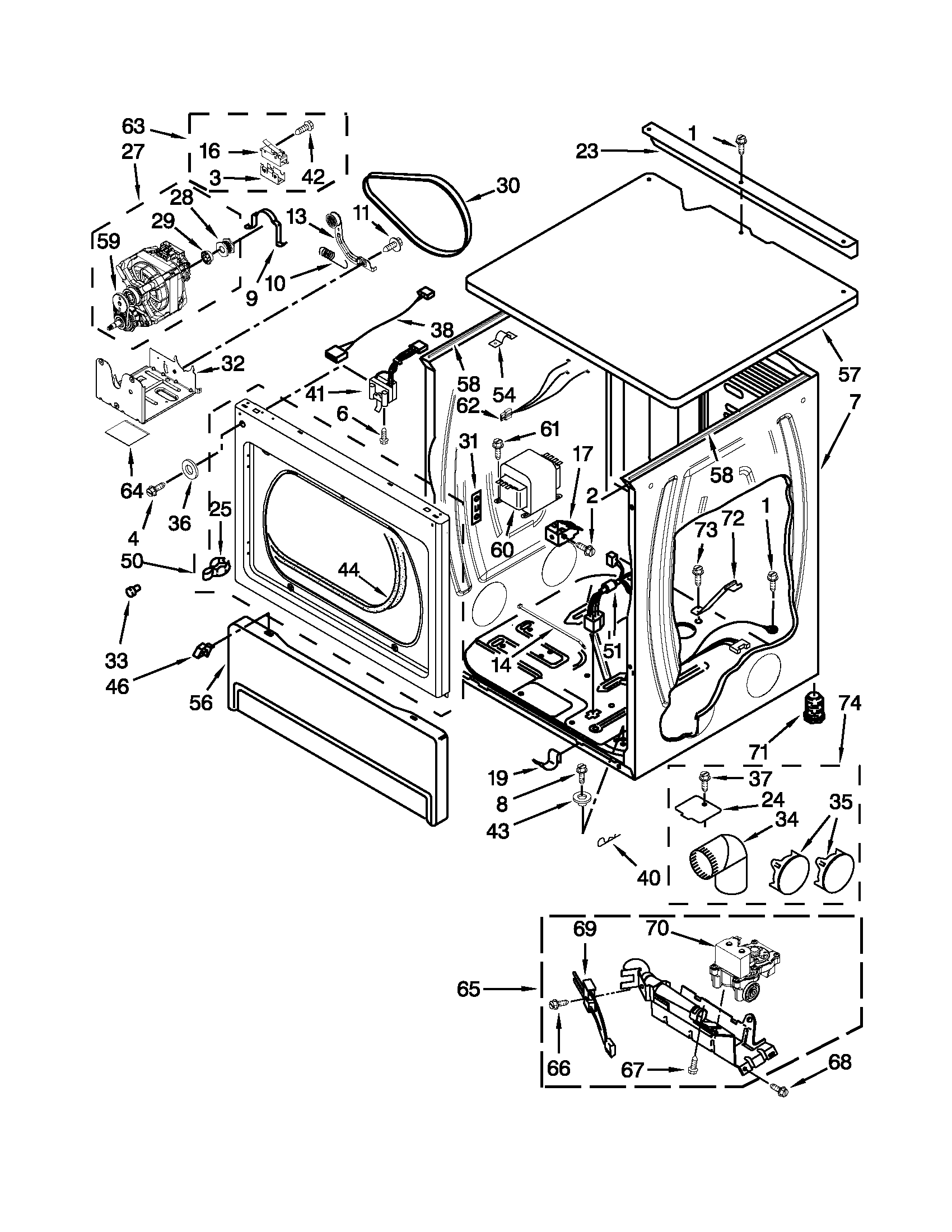 Upper cabinet and front panel parts