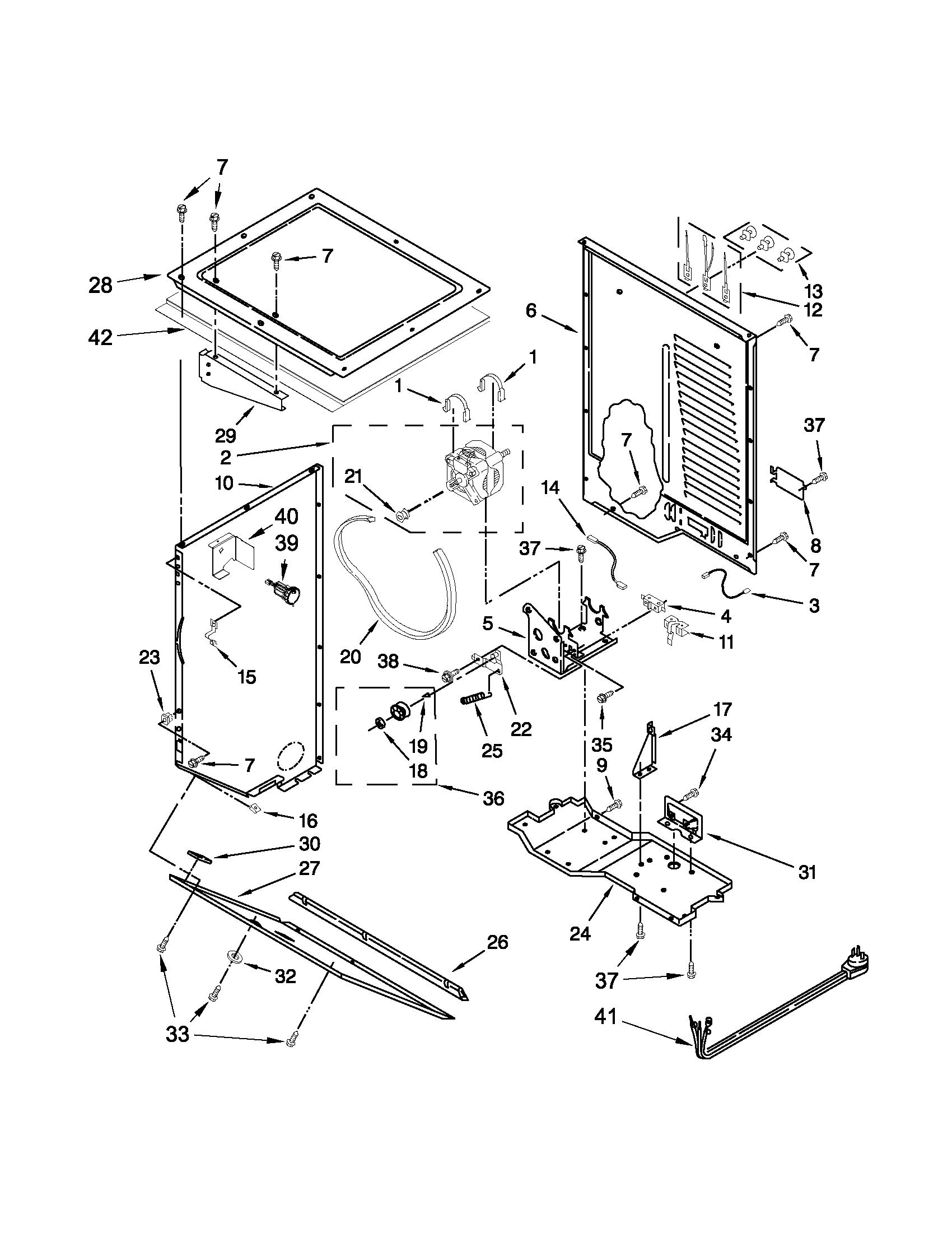 Dryer cabinet and motor parts