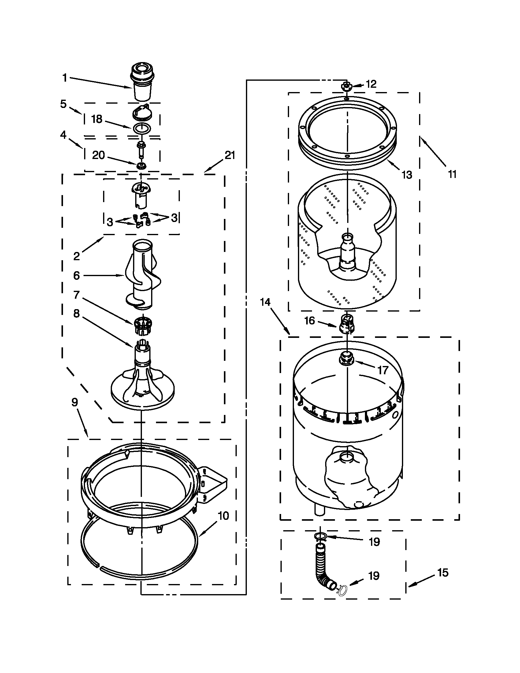 Agitator, basket and tub parts