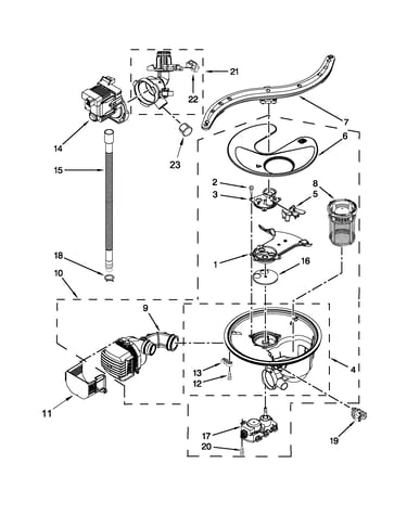Pump, washarm and motor parts
